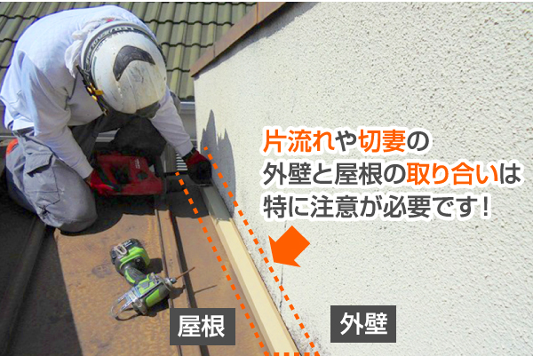 片流れや切妻の外壁と屋根の取り合いは特に注意が必要